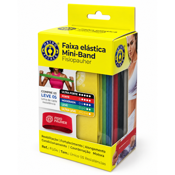 Kit 5 Faixas Elásticas Mini Band Fisio Pauher